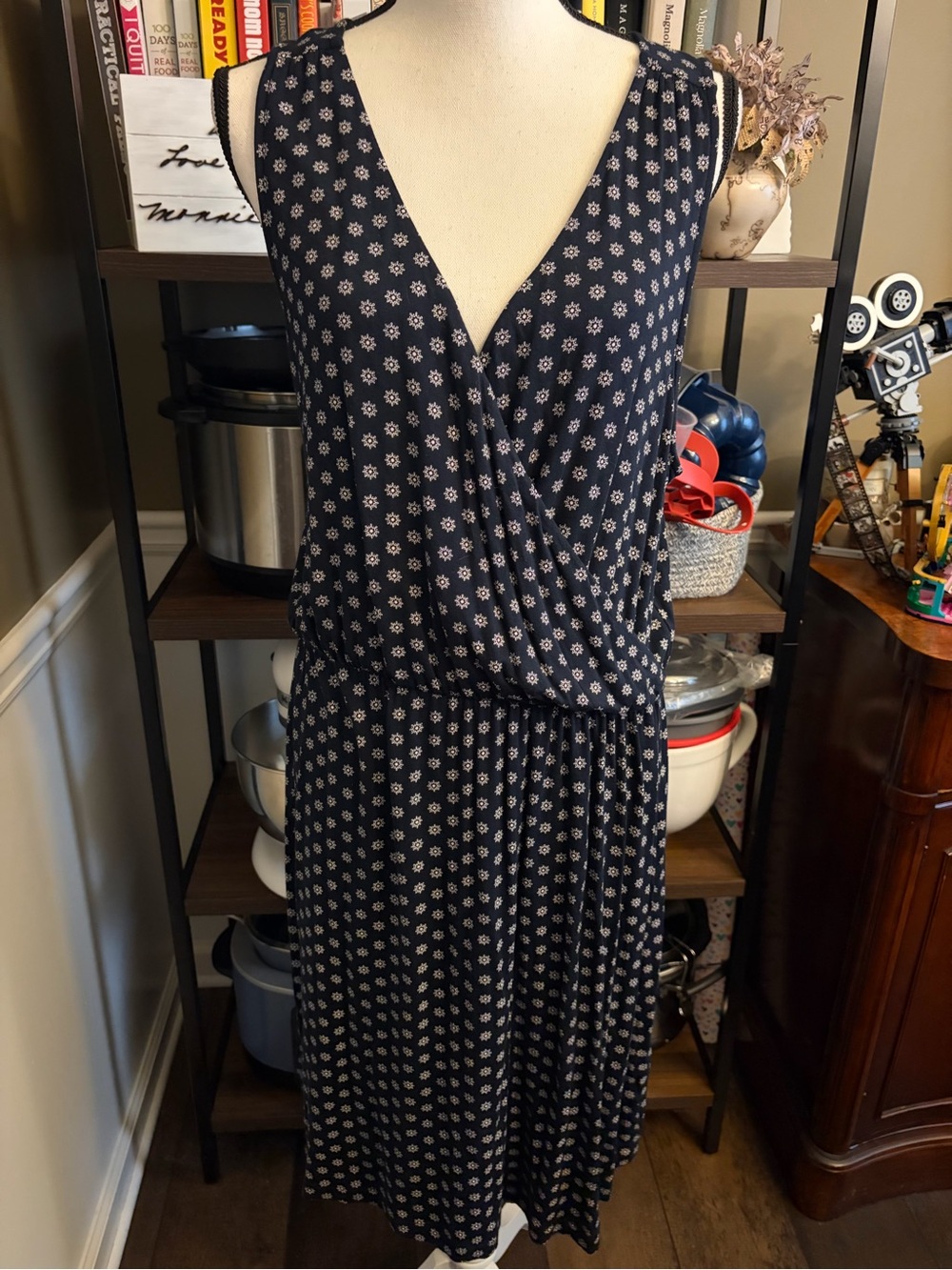 Old Navy Navy Blue Floral Print Sleeveless Wrap Dress